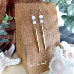 ✨ Boucles d'oreilles en Jade vert et Rose en Nacre