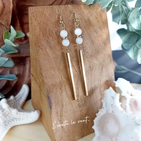 ✨ Boucles d'oreilles en Jade vert et Rose en Nacre