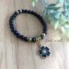✨ Bracelet en Obsidienne et acier inoxydable avec pendentif fleur de Sakura