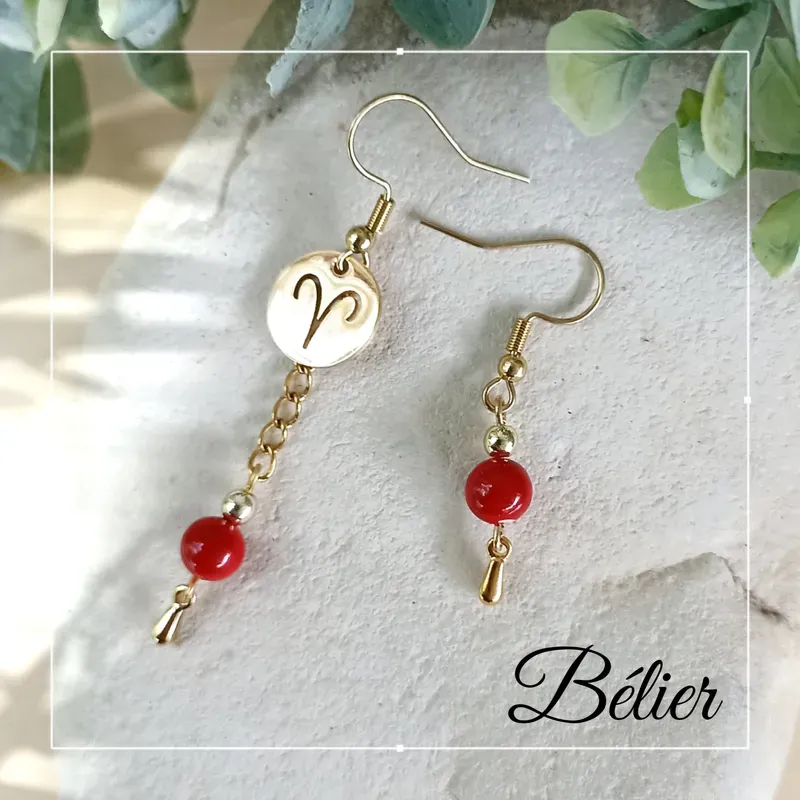✨ Boucles d'oreilles Astro Bélier en Quartz émaillé et acier inoxydable doré