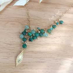 ✨ Collier cascade en Aventurine, Jade vert et acier inoxydable doré