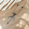 ✨ Collier Lune en Obsidienne noire et acier inoxydable