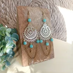 ✨ Boucles d'oreilles Mandala en Amazonite et acier inoxydable doré