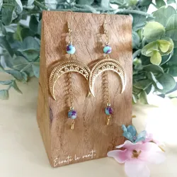 ✨ Boucles d'oreilles "Lune Impériale" en Jaspe Impérial et acier inoxydable doré