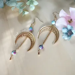 ✨ Boucles d'oreilles "Lune Impériale" en Jaspe Impérial et acier inoxydable doré
