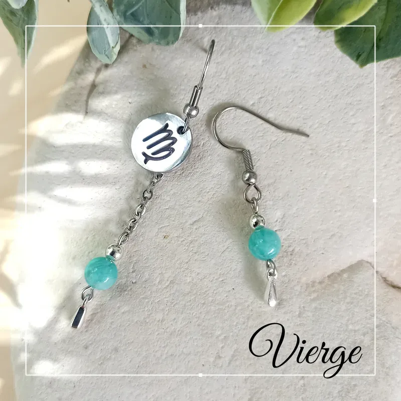 ✨ Boucles d'oreilles Vierge en Amazonite et acier inoxydable