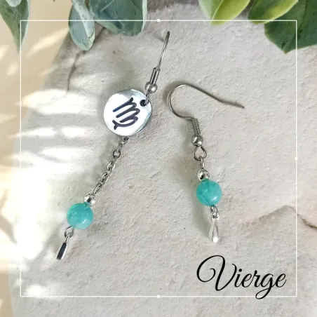 ✨ Boucles d'oreilles Vierge en Amazonite et acier inoxydable