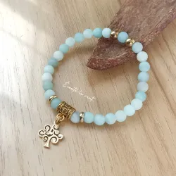 ✨ Bracelet en Amazonite et acier inoxydable avec pendentif Arbre de Vie