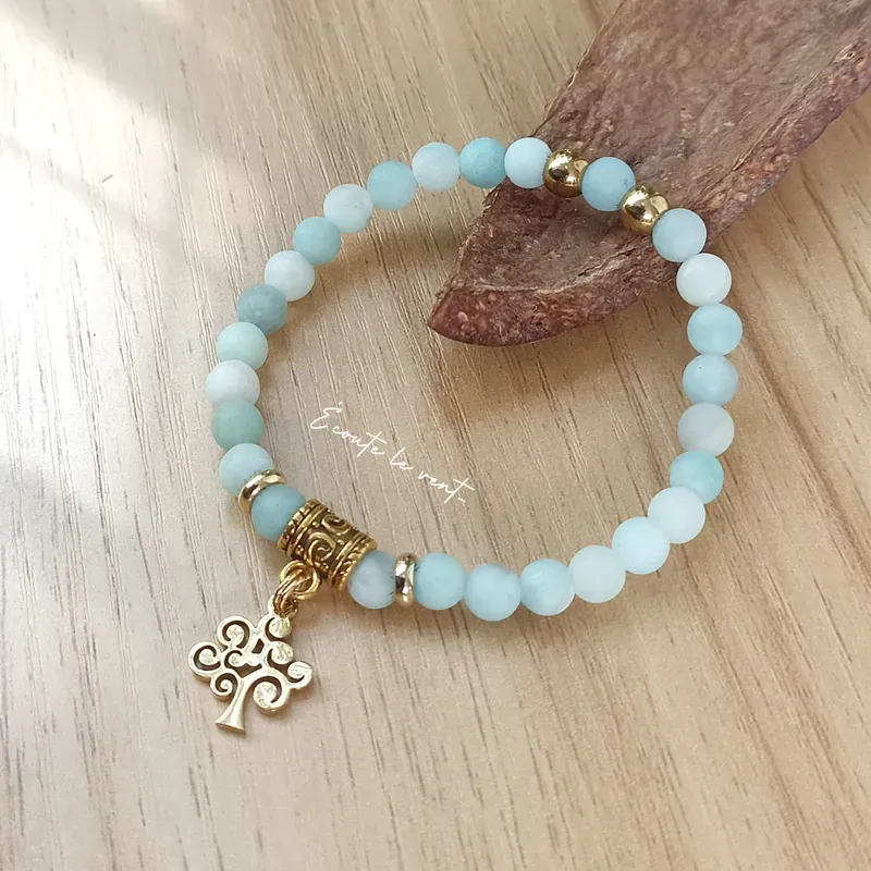 ✨ Bracelet en Amazonite et acier inoxydable avec pendentif Arbre de Vie