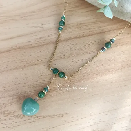 ✨ Collier en Jade vert et Aventurine en forme de cœur