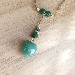 ✨ Collier en Jade vert et Aventurine en forme de cœur