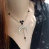 ✨ Collier Lune en Obsidienne noire et acier inoxydable