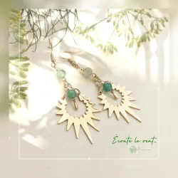 ✨ Boucles d'oreilles Soleil en Aventurine et acier inoxydable doré