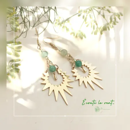 ✨ Boucles d'oreilles Soleil en Aventurine et acier inoxydable doré