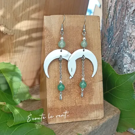 ✨ Boucles d'oreilles en Aventurine et croissant de lune