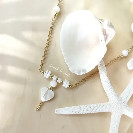 ✨ Collier Coeur en Nacre et Heishi coquillage