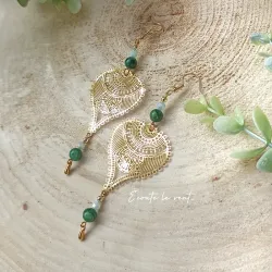✨ Boucles d'oreilles feuilles dorées et Jade vert