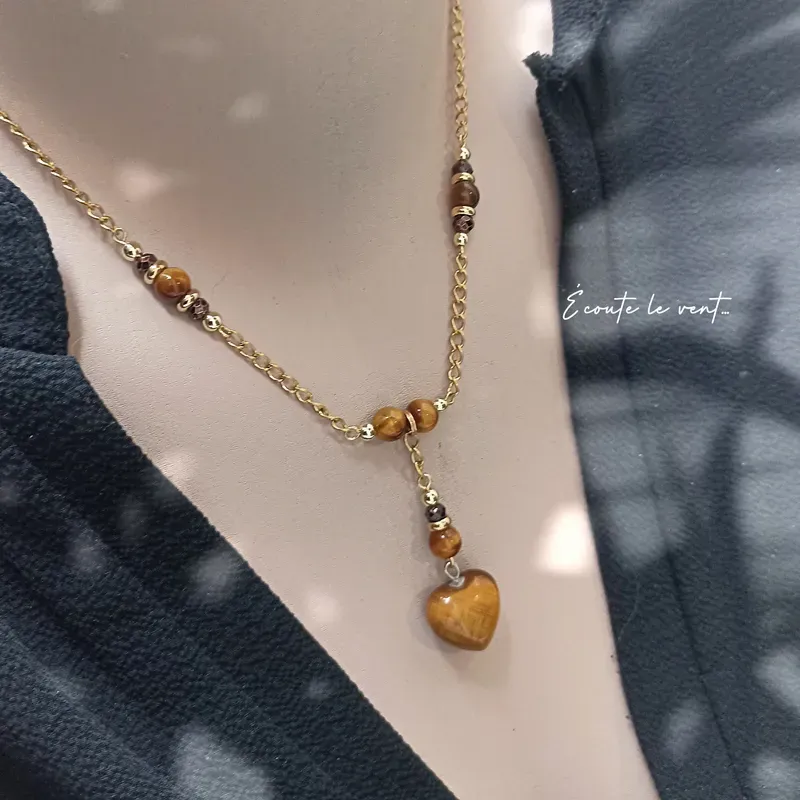 ✨ Collier pendentif cœur en Œil de Tigre
