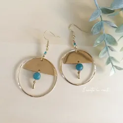 ✨ Boucles d'oreilles  cercle et demi-lune et perle en Apatite