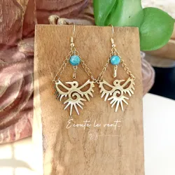 ✨ Boucles d'oreilles Phœnix en Howlite bleue et acier inoxydable doré
