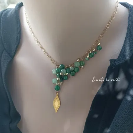 ✨ Collier cascade en Aventurine, Jade vert et acier inoxydable doré