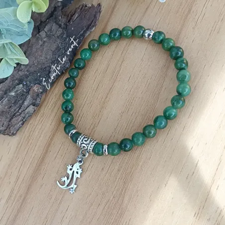 ✨ Bracelet en Jade Vert et Breloque Gecko