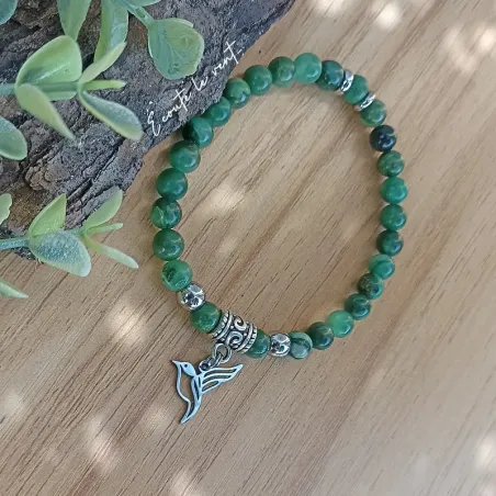 ✨ Bracelet en Jade Vert avec Breloque Colibri