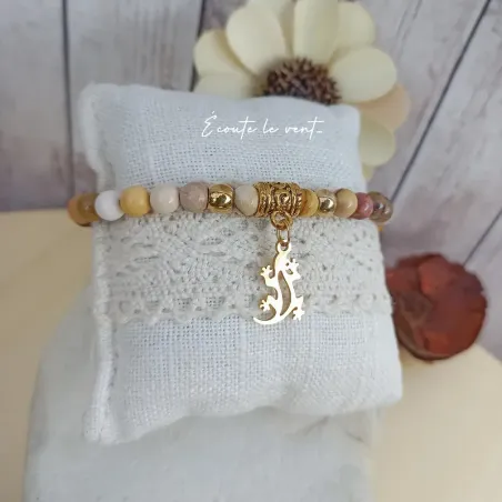 ✨ Bracelet en Mokaïte avec breloque Gecko