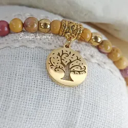 ✨ Bracelet en Mokaïte avec breloque Arbre de Vie