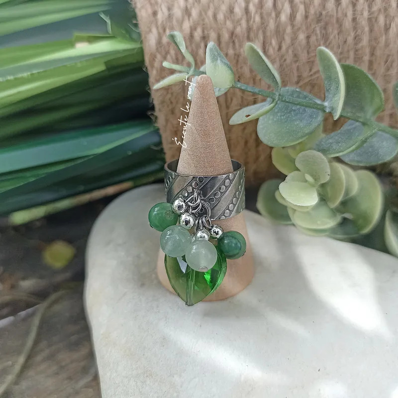 ✨ Bague cœur verre facété, Aventurine et Jade