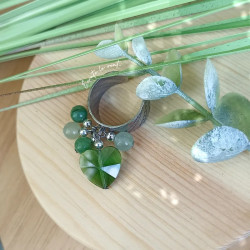 ✨ Bague cœur verre facété, Aventurine et Jade