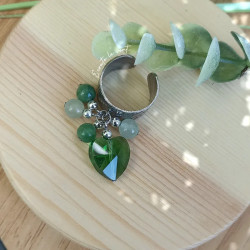 ✨ Bague cœur verre facété, Aventurine et Jade