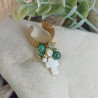 ✨ Bague Large avec Breloque Croix en nacre et Perles en Jade Vert