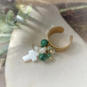 ✨ Bague Large avec Breloque Croix en nacre et Perles en Jade Vert