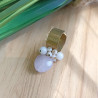 ✨ Bague dorée texturée – Quartz rose, nacre et verre facetté