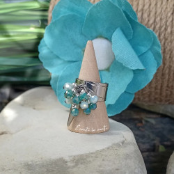 ✨ Bague Perles facettées et cône argenté