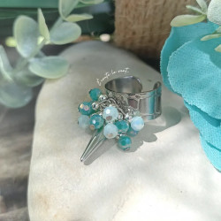 ✨ Bague Perles facettées et cône argenté
