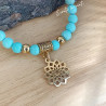 ✨Bracelet en Howlite turquoise – Fleur de vie dorée