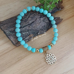 ✨Bracelet en Howlite turquoise – Fleur de vie dorée