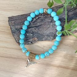 ✨Bracelet en Howlite turquoise – Oiseau doré