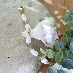 ✨Bracelet Chaine - Perles Heishi en nacre blanche