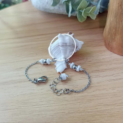 ✨Bracelet Chaine - Cercle acier et perles Heishi en nacre blanche