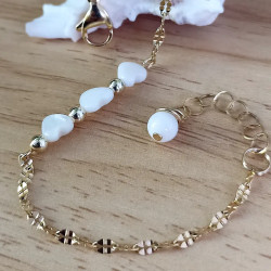 ✨Bracelet Chaine - Cœurs en nacre blanche