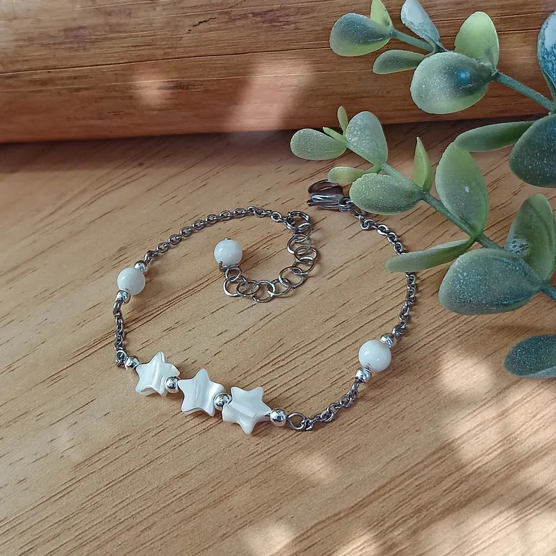 ✨Bracelet Chaine - Étoiles en nacre blanche