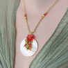 ✨ Collier pendentif nacre et fleur rouge en verre